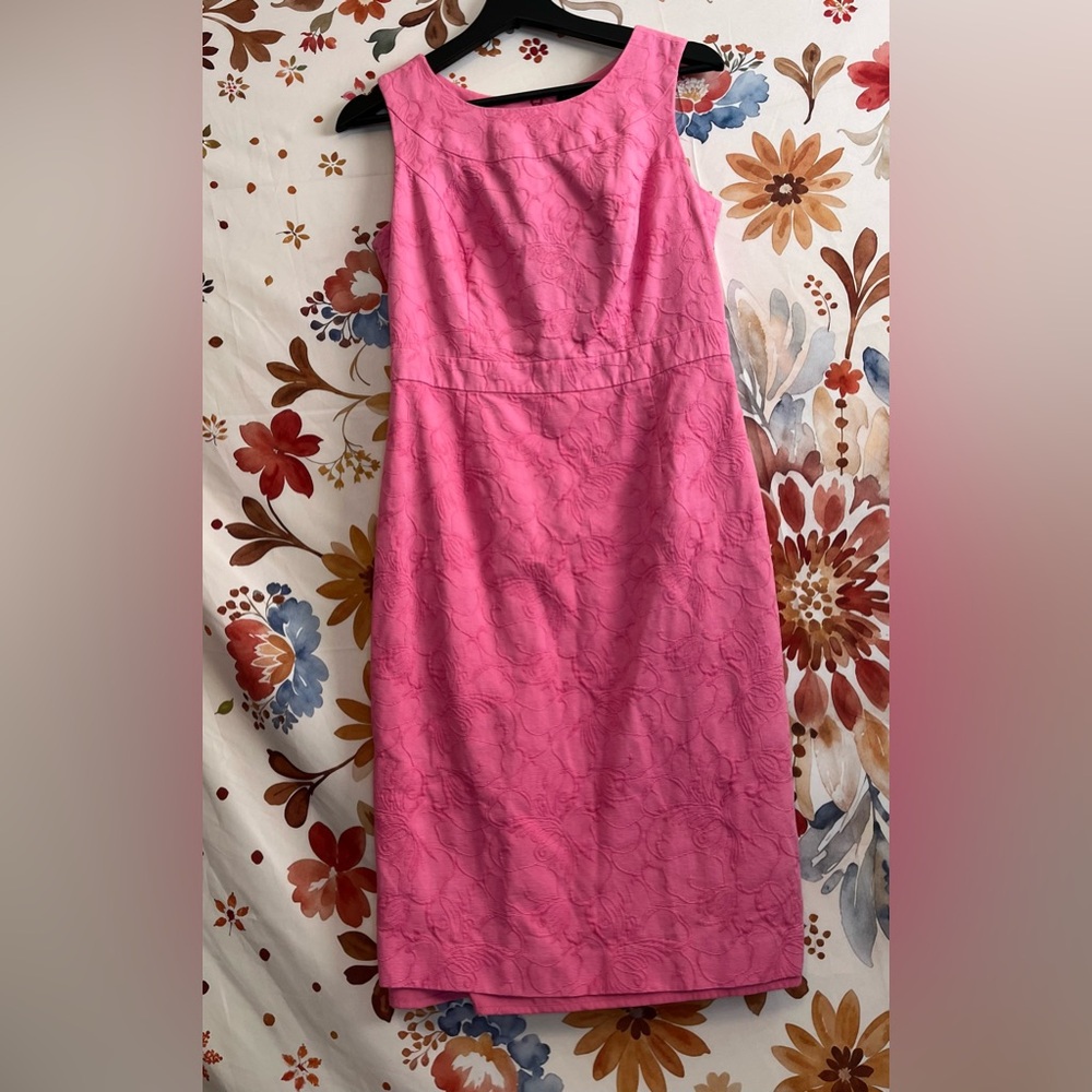 Talbots 4 Hot Pink Embroidered Sheath Barbiecore Preppy Summer Clean Girl City